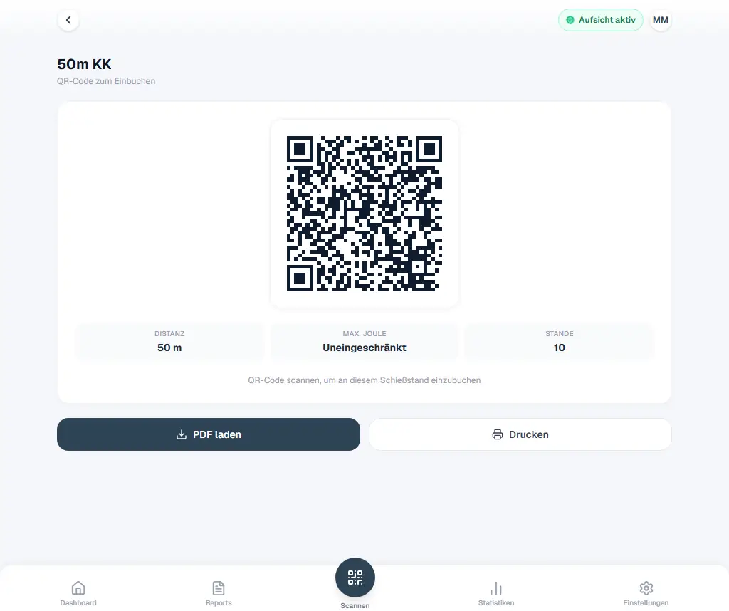 QR-Code zum Einbuchen am Schießstand in der digitalen Vereinskladde